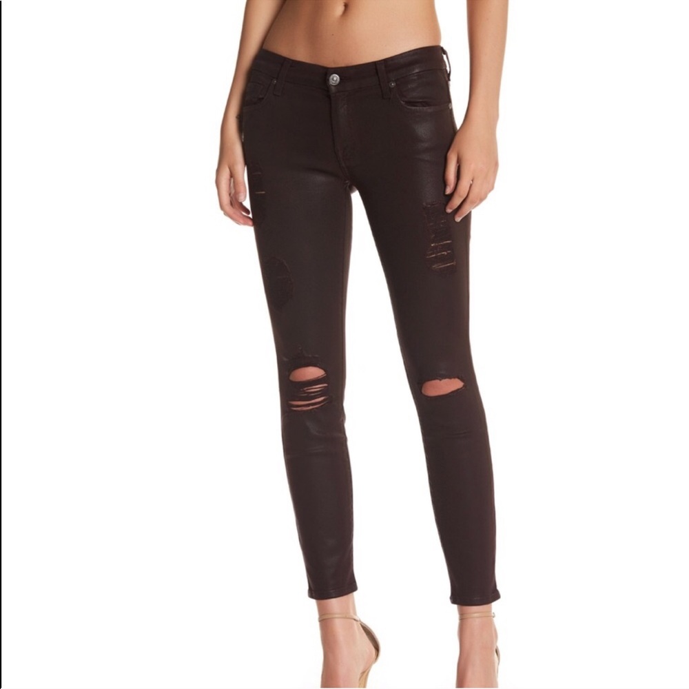7 For All Mankind Coated Distressed Skinny Jeans